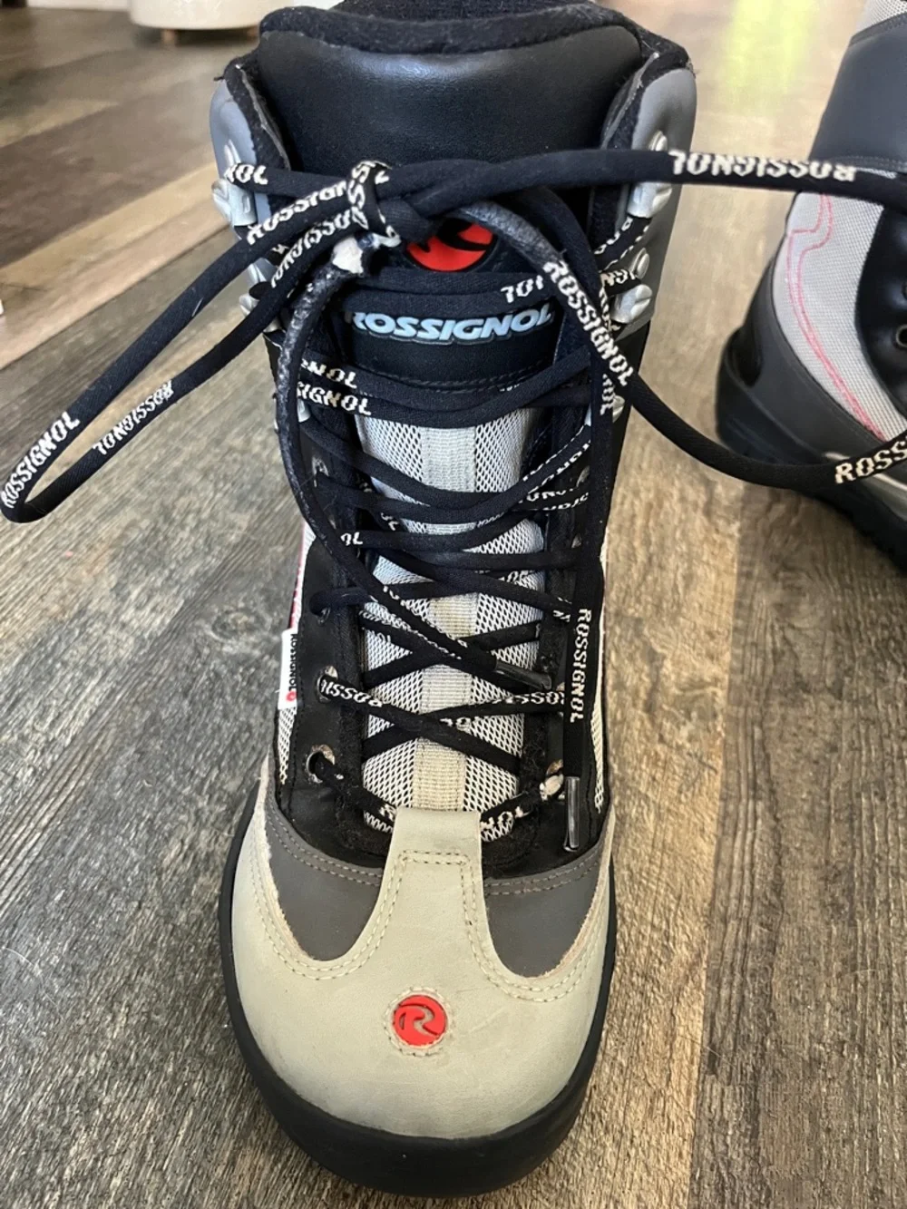 Rossignol Black, Gray & White Lace-Up Ski Boots with Red Accents